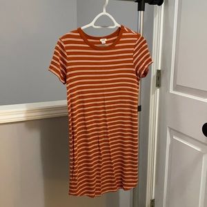 Burnt Orange and white striped t-shirt dress from Garage. Size XS